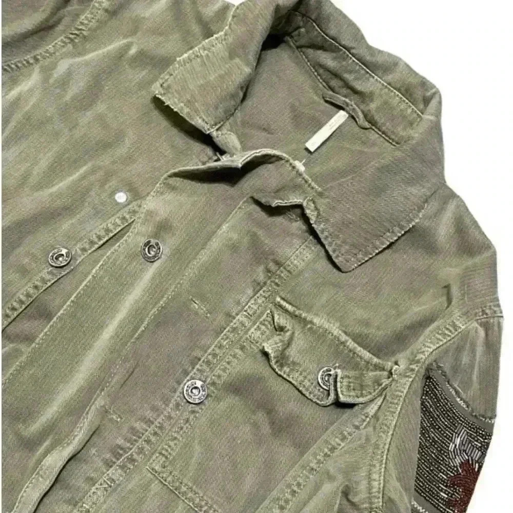 Free People Military Beaded Shirt Jacket Button Up Collard NWT Size Small - Picture 3 of 8
